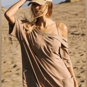 Free People Movement Hot Shot Tee Romper in Mocha Latte NWT